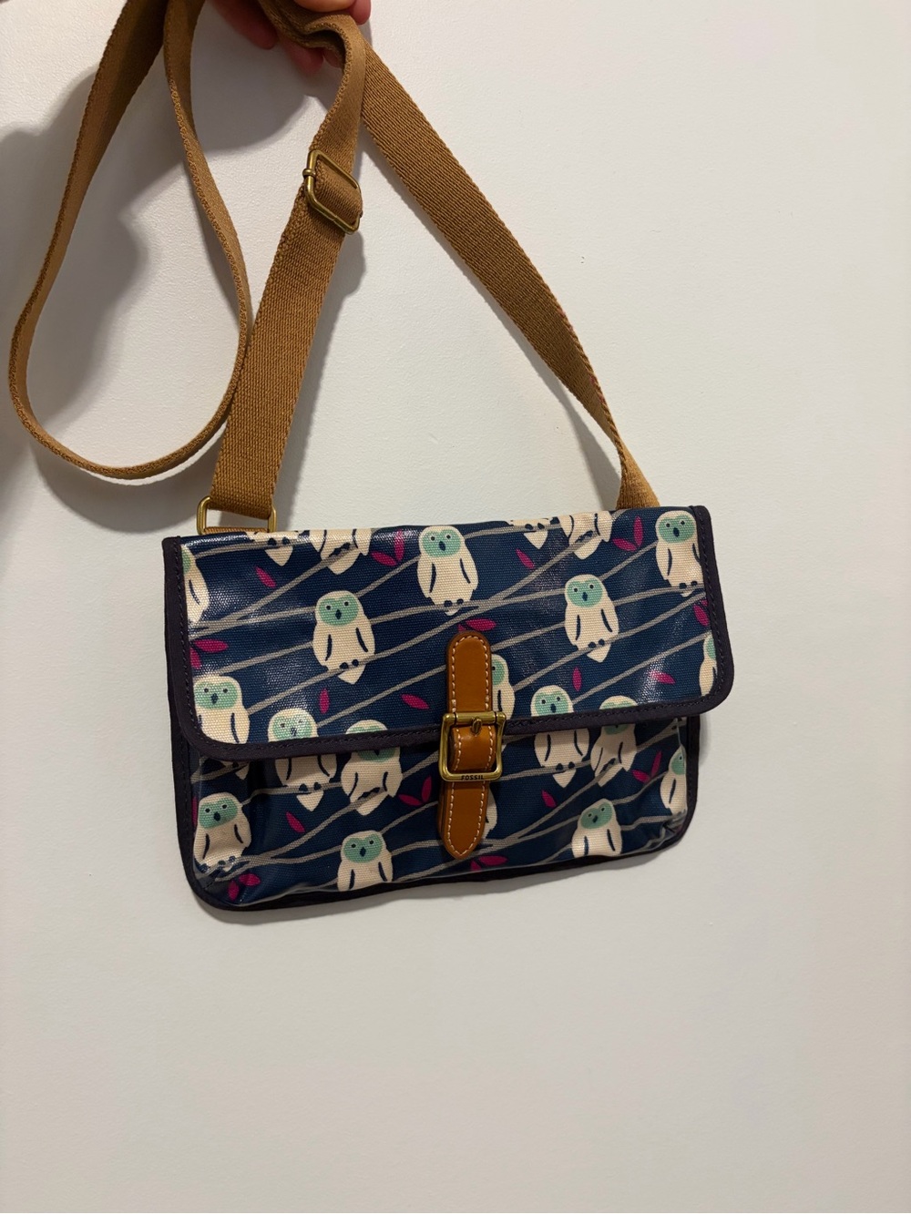 NEW Fossil Navy Owl Print Crossbody